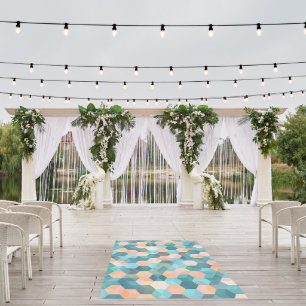 Peach, Teal, Aqua and Pink Watercolor Hexagons Outdoor Rug