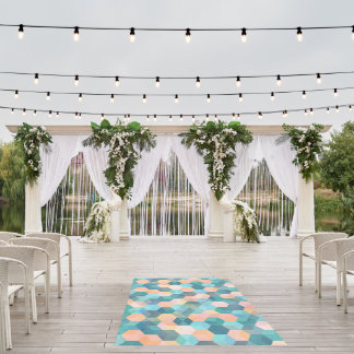 Peach, Teal, Aqua and Pink Watercolor Hexagons Outdoor Rug