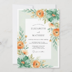 Peach Teal Artistic Spring Wedding Invitation