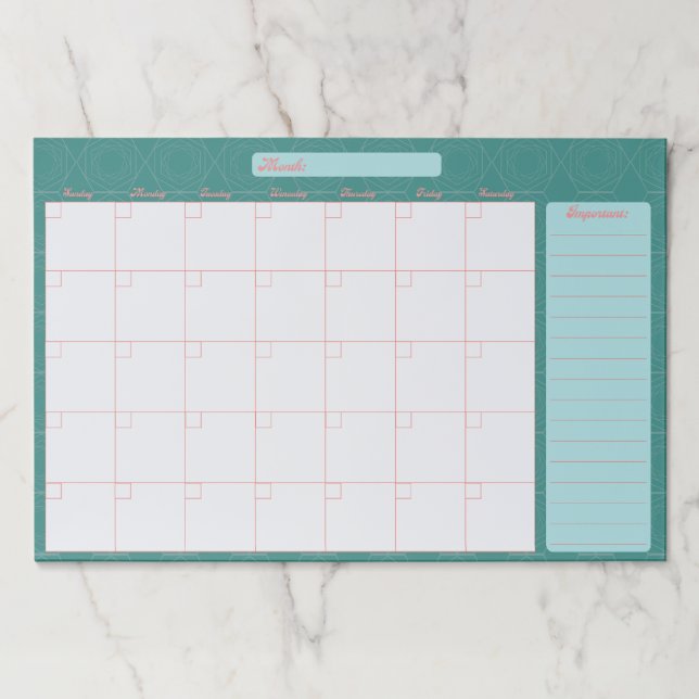 Peach & Teal Calendar Large Tearaway Paper Pad (Front)