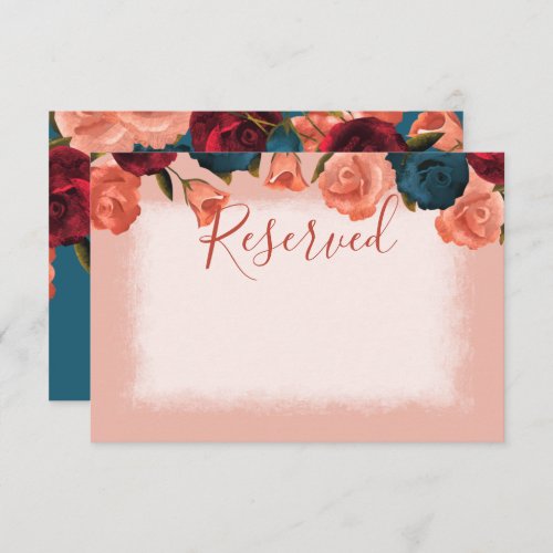 Peach Teal Green Burgundy Rose Wedding Reserved Note Card