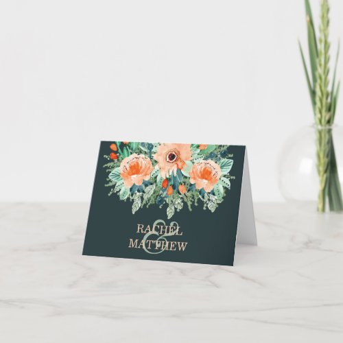 Peach Teal Jade Watercolor Wedding Thank You