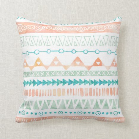 Peach Teal Mint Watercolor Tribal Pillow