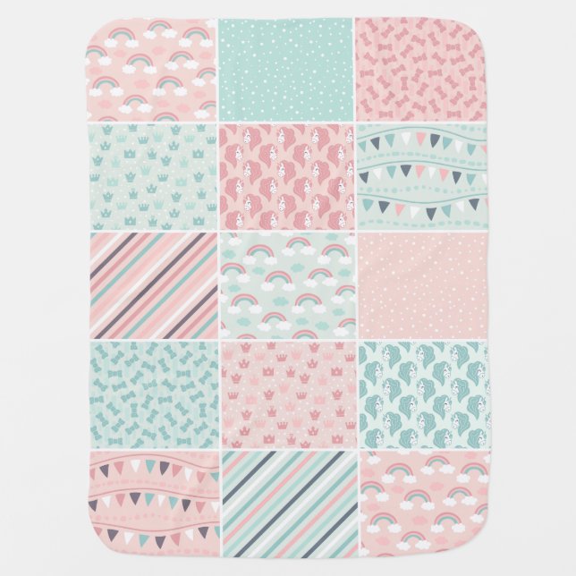 Peach & Teal Patchwork Quilt Design Baby Blanket (Front)