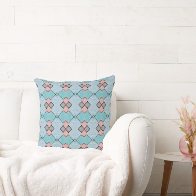 Peach, Teal & Tan Geometric Throw Pillow (Couch)