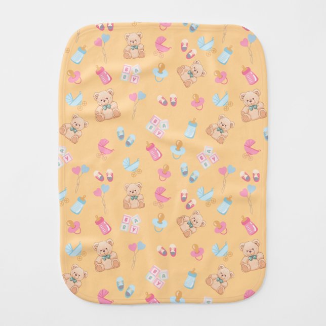 Peach teddy burp cloth (Front)