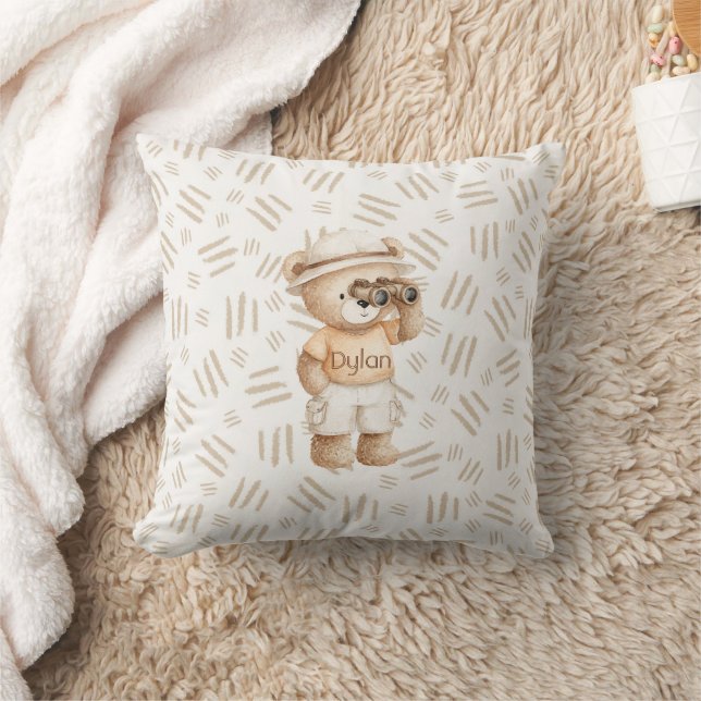 Peach Tee Adventure Explore Bear Binoculars Throw Pillow (Blanket)