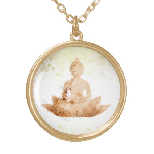  Peach Terra AP33 Buddha Botanical Floral Lotus Gold Plated Necklace