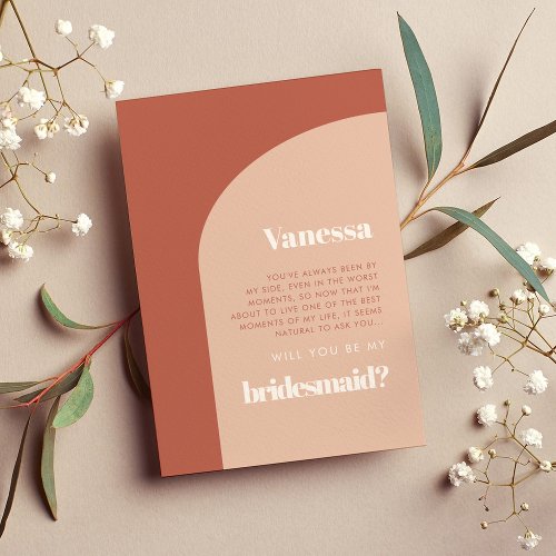 Peach Terracotta arch Bridesmaid proposal card