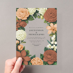 Peach, Terracotta & Cream Floral Wedding Acrylic Invitations