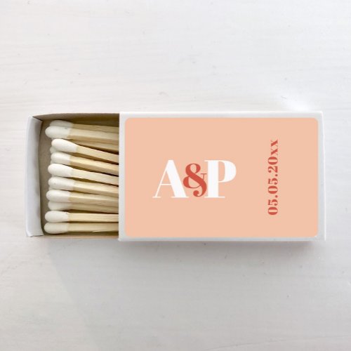 Peach Terracotta Geometric Monogram Wedding Matchboxes