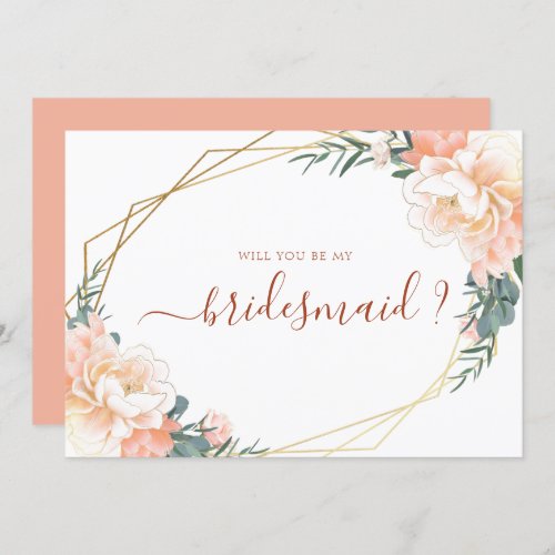 Peach Terracotta Gold Will You Be My Bridesmaid Invitation