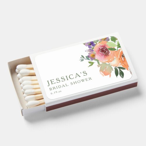 Peach Terracotta Purple Floral Bridal Shower Favor Matchboxes