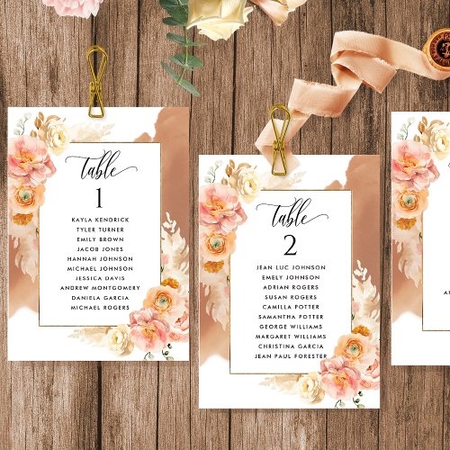 Peach Terracotta Seating Plan Cards w Guest Names