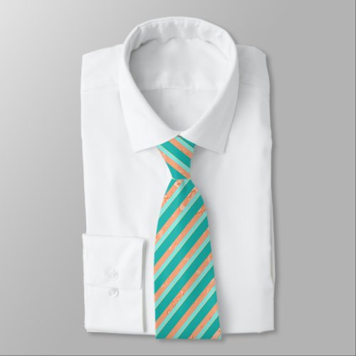 Peach Texture with Aqua and  Turquoise Stripes Neck Tie
