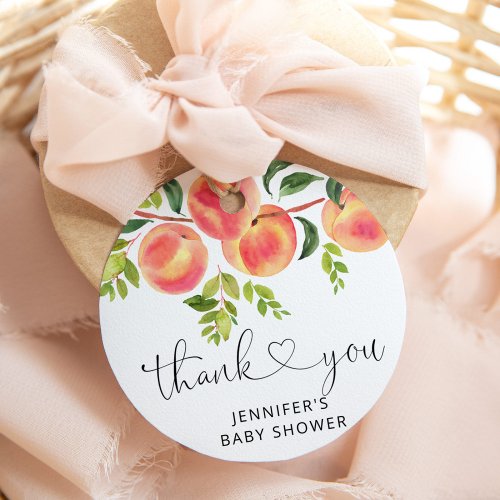 Peach Thank You Classic Round Sticker Favor Tags