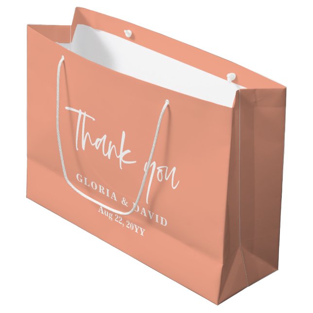 Peach Thank You Wedding  Large Gift Bag (Front Angled)