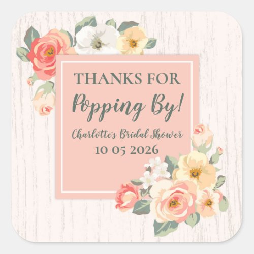 Peach Thanks for Popping By Bridal Shower Tag