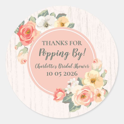 Peach Thanks for Popping By Bridal Shower Tag