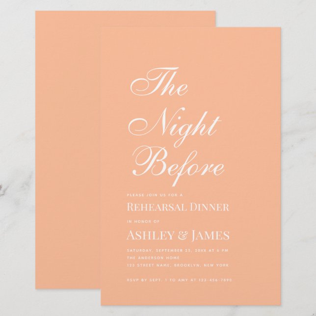 Peach The Night Before Rehearsal Dinner Invitation (Front/Back)