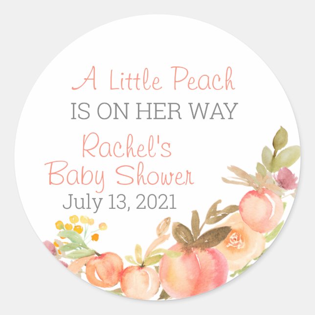Peach Themed Baby Shower Favor Stickers (Front)