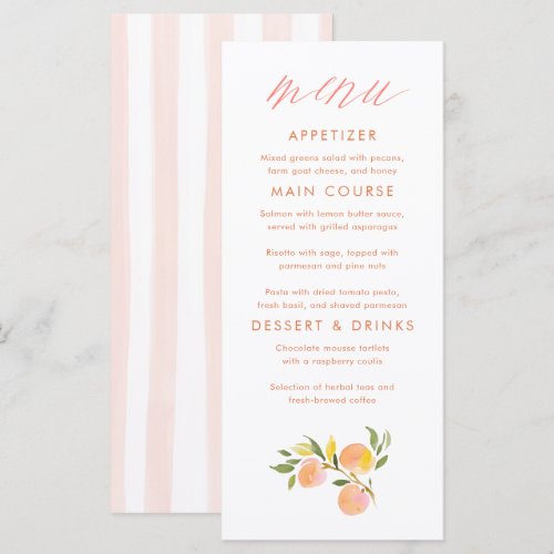 Peach Themed Baby Shower Menu Cards