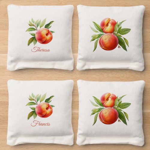 Peach themed cornhole bags