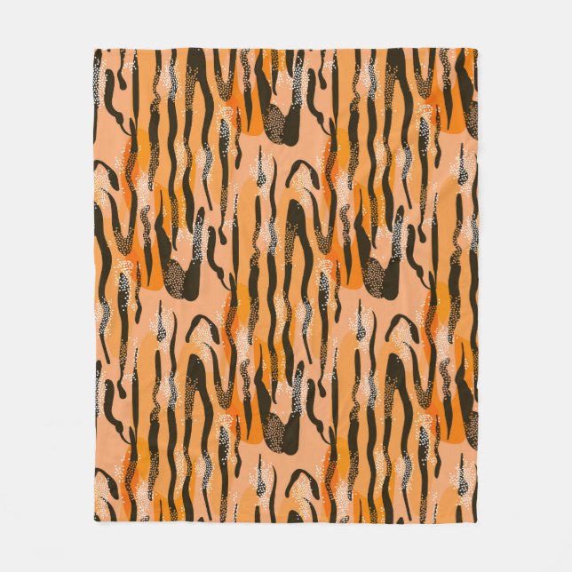 Peach Tiger Stripe Pattern Fleece Blanket (Front)