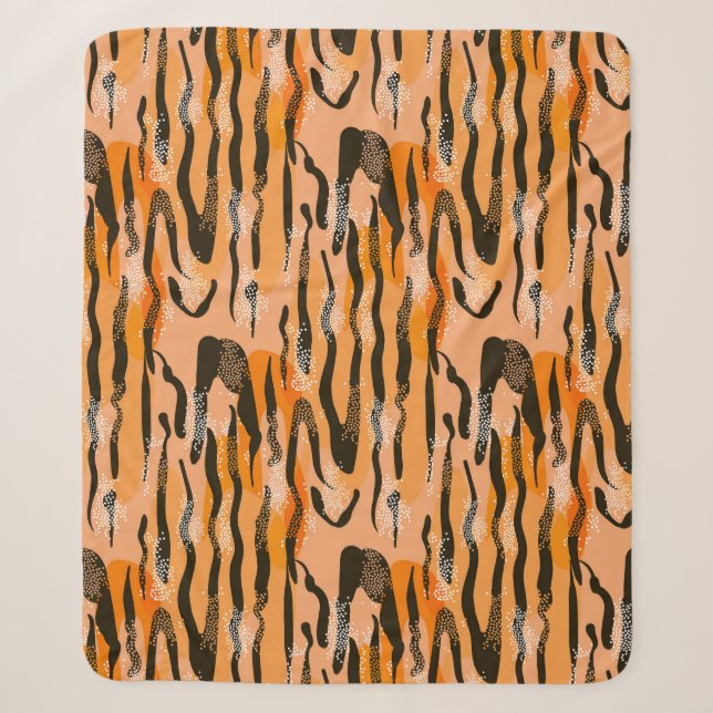 Peach Tiger Stripe Pattern Sherpa Blanket (Front)