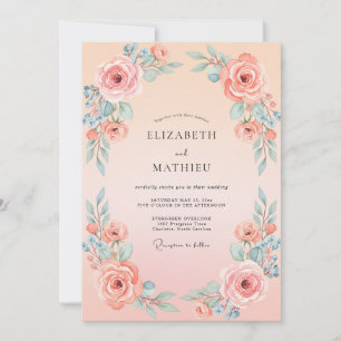 Peach Timeless Watercolor Wedding Invitation