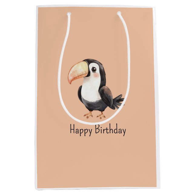 Peach Toucan Bird Animal Birthday Medium Gift Bag (Front)