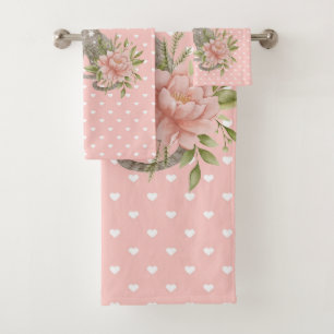 Peach Towel Watercolor Hand Painted  Floral Cat