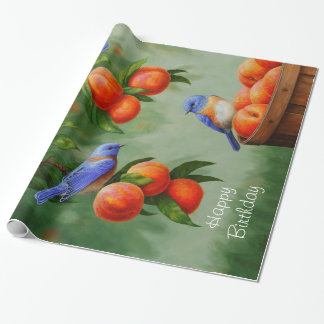 Peach Tree and Western Bluebirds Wrapping Paper
