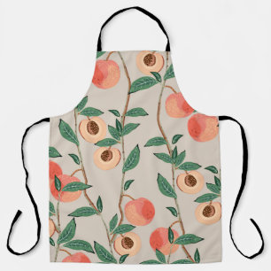 Peach tree branches with leaves and fruits on a li apron