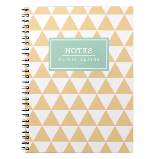 Peach Triangle Pattern Mint Name Template Notebook (Front)
