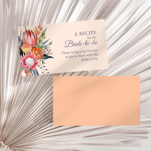 Peach Tropical Flower Bridal Shower Share A Recipe Enclosure Card