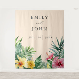 Peach Tropical Flowers Wedding Photo Backdrop