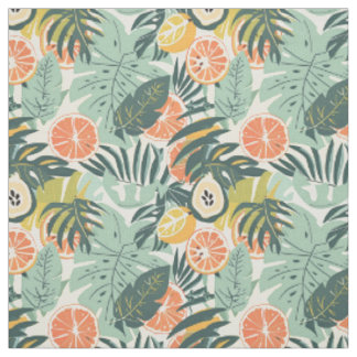 Peach Tropical Fruit Pattern Fabric