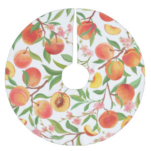 Peach Tropical Fruit Vintage Pattern. Brushed Polyester Tree Skirt