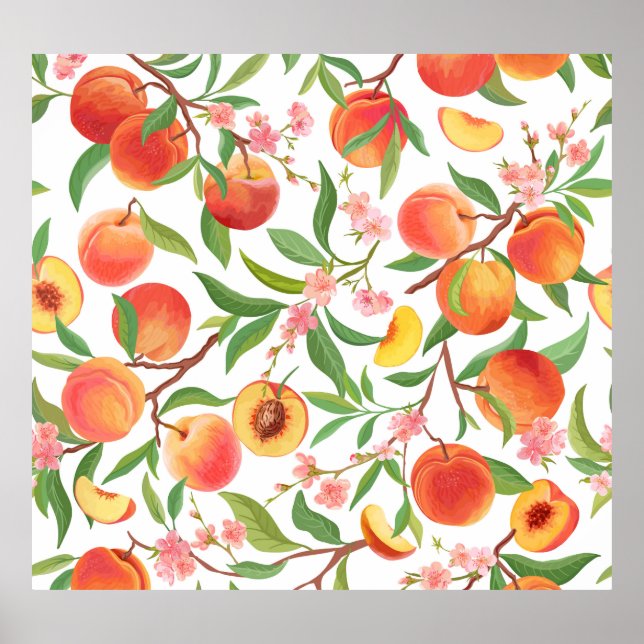Peach Tropical Fruit Vintage Pattern. Poster (Front)