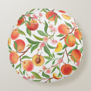 Peach Tropical Fruit Vintage Pattern. Round Pillow