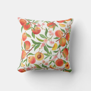 Peach Tropical Fruit Vintage Pattern. Throw Pillow
