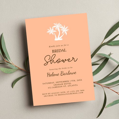 Peach Tropical Modern Minimalist Bridal Shower Invitation
