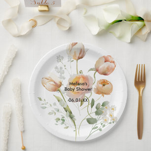 Peach Tulip Flower Personalize Party Paper Plates