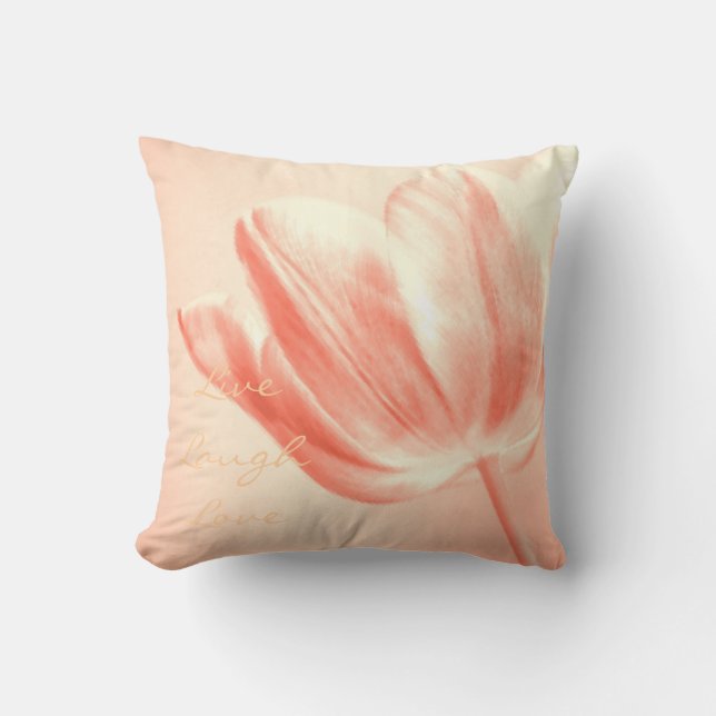 Peach Tulip Live, Laugh, Love Throw Pillow (Front)