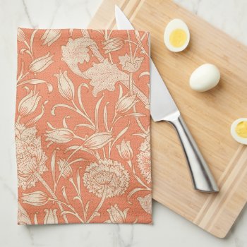Peach Tulips Floral Kitchen Towel by mangomoonstudio at Zazzle