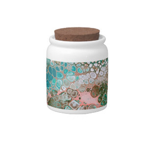 Peach & Turquoise Acrylic Pour Abstract Candy Jar