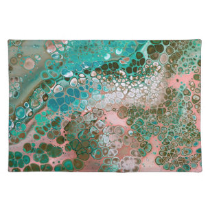 Peach & Turquoise Acrylic Pour Abstract Cloth Placemat