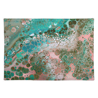 Peach & Turquoise Acrylic Pour Abstract Cloth Placemat