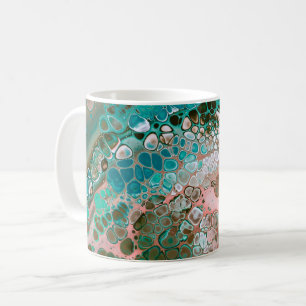 Peach & Turquoise Acrylic Pour Abstract Coffee Mug
